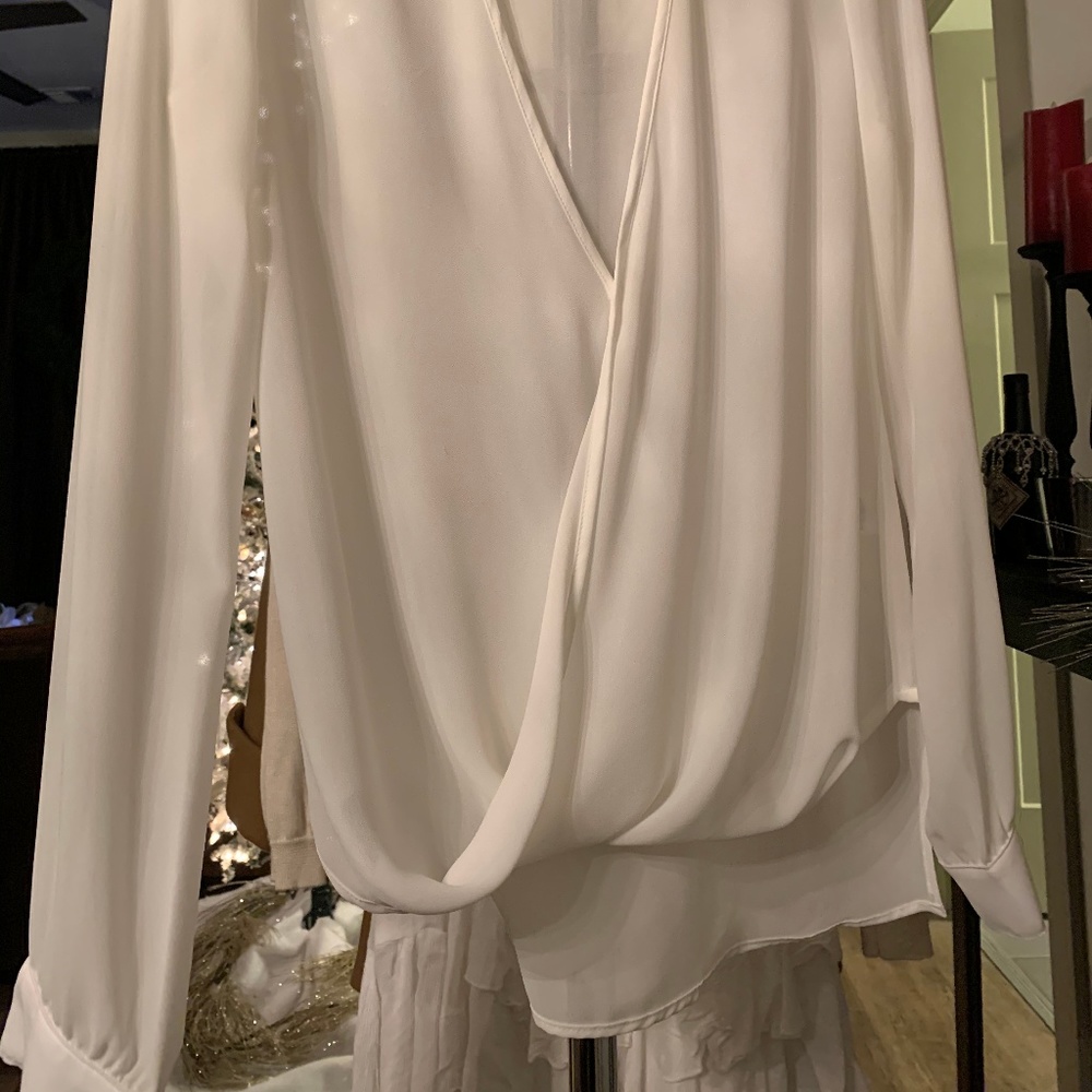 Wayf Sheer Off White Crossover Blouse M
